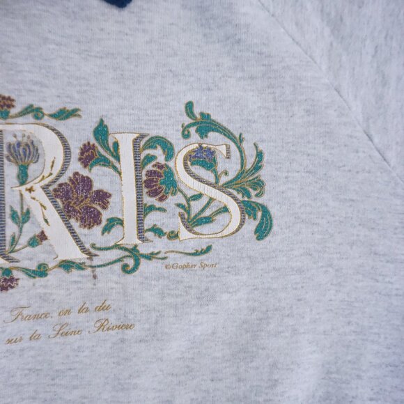 Vintage Gopher Sport Paris Sweatshirt Grey Blue Collar 90s Grandmacore French XL - Picture 9 of 10